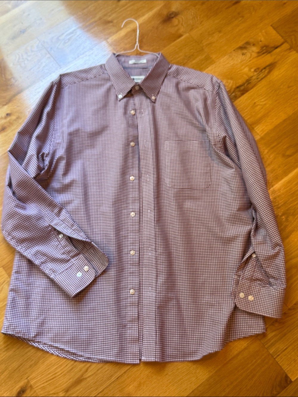 Men's Button-Down Dress Shirt - Burgundy Check Haggar Large